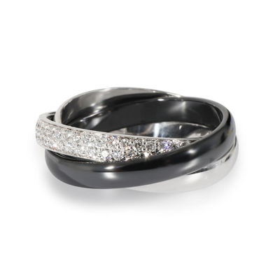 Shop Cartier Trinity Ring With Ceramic & Diamond In 18k White Gold 0.45 Ctw