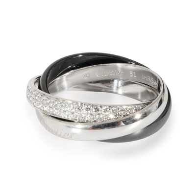 Shop Cartier Trinity Ring With Ceramic & Diamond In 18k White Gold 0.45 Ctw
