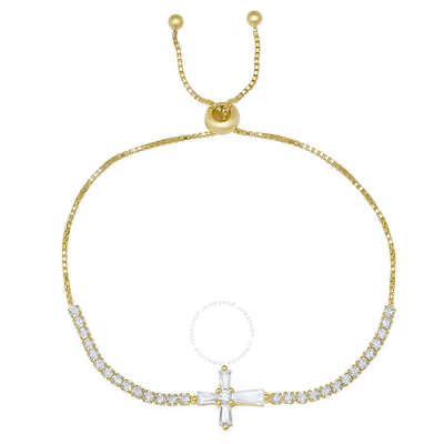 Shop Kylie Harper 14k Gold Over Silver Baguette Cz Cross Adjustable Bracelet In Gold-tone
