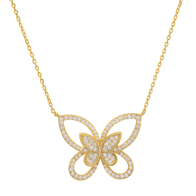 Shop Kylie Harper 14k Gold Over Silver Cz Butterfly Necklace In Gold-tone