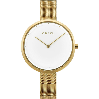Shop Obaku Classic Quartz White Dial Ladies Watch V227lxgimg In Gold Tone / White / Yellow