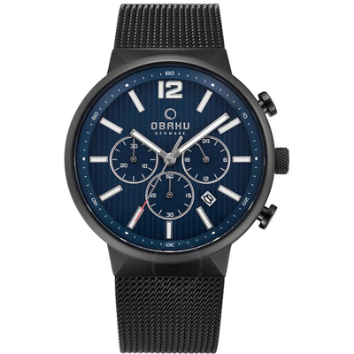 Shop Obaku Classic Chronograph Quartz Blue Dial Men's Watch V180gcblmb In Black / Blue