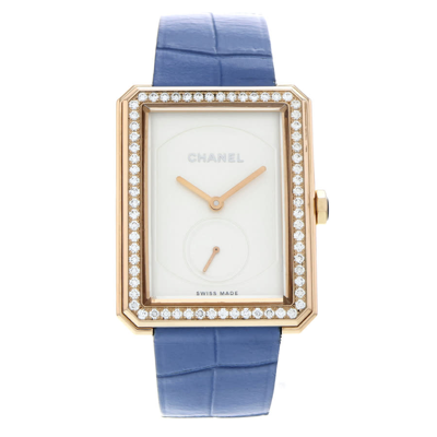 Pre-owned Chanel Boy-friend Diamond Opaline Guilloch Dial Ladies Watch H4471 In Blue / Gold / Gold Tone / Rose / Rose Gold / Rose Gold Tone