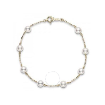 Shop Mikimoto Akoya Pearl Station Bracelet With 18k Yellow Gold 5 X 5.5mm A+ 7"