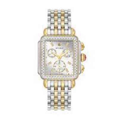 Shop Michele Deco Chronograph Quartz Diamond Silver Dial Ladies Watch Mww06a000805 In Two Tone  / Gold Tone / Silver / Yellow