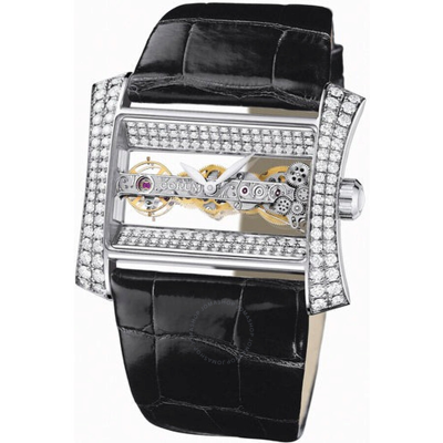 Shop Corum Golden Bridge Lady Hand Wind 18kt White Gold Diamond Ladies Watch B113/00680 In Black / Gold / Gold Tone / Skeleton / White