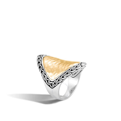 Shop John Hardy Classic Chain 18k Bonded Yellow Gold & Sterling Silver Hammered Saddle Ring - Rz96156x7 In Silver-tone, Yellow