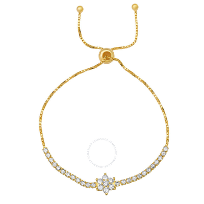 Shop Kylie Harper 14k Gold Over Silver Floral Cz Adjustable Bracelet In Gold-tone