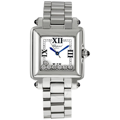 Shop Chopard Happy Sport Square White With 7 Floating Diamonds Dial Ladies Watch 278349-3006 In Blue / White