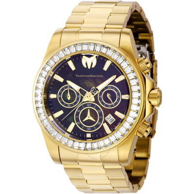 Shop Technomarine Manta Chronograph Gmt Quartz Crystal Black Dial Men's Watch Tm-222037 In Black / Gold / Gold Tone