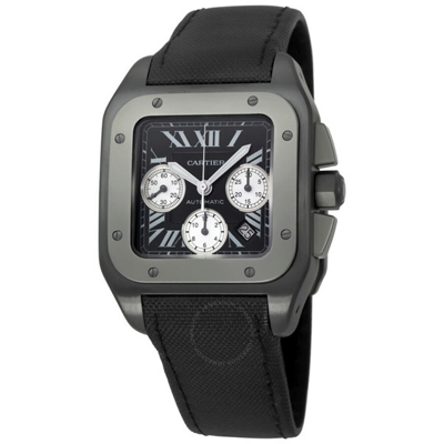 Shop Cartier Santos 100 Chronograph Black Dial Men's Watch W2020005