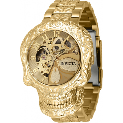 Shop Invicta Artist Skull Automatic Gold Dial Ladies Watch 42773 In Gold / Gold Tone