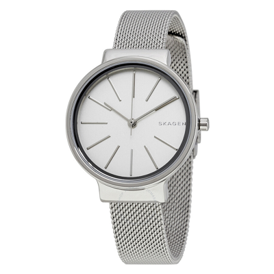 Shop Skagen Ancher White Dial Steel Mesh Ladies Watch Skw2478