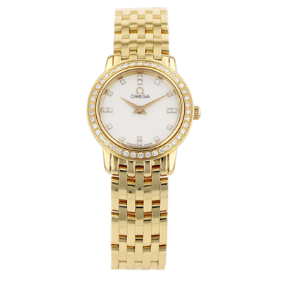 Shop Omega De Ville Prestige Quartz Diamond White Dial Ladies Watch 4175.35.00 In Gold / Gold Tone / White / Yellow