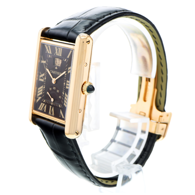 Shop Cartier Tank Louis Hand Wind Black Dial Men's Watch W1560002 In Black / Gold / Gold Tone / Rose / Rose Gold / Rose Gold Tone