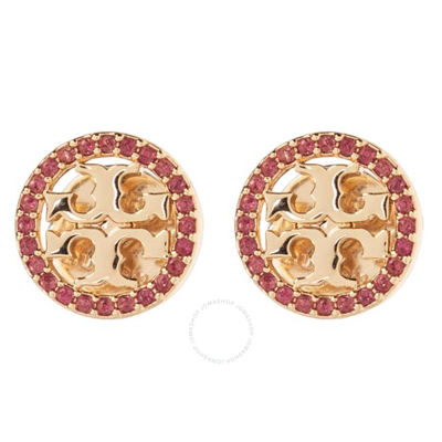 Shop Tory Burch Miller Crystal Pave Stud Earrings In Tory Gold / Ruby
