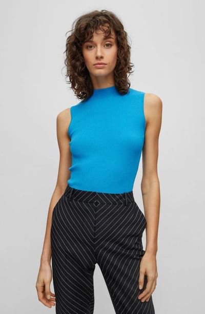 Hugo Boss Feskies Ribbed Top In Brilliant Blue