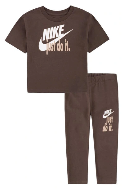 Shop Nike Kids' Boxy T-shirt & Leggings Set In Baroque Brown