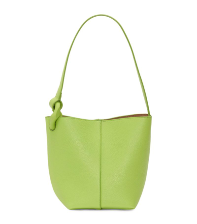 Shop Jw Anderson Leather Corner Bucket Tote Bag In Green