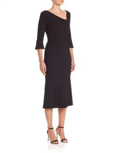 Shop Roland Mouret Asymmetrical Neck Double Wool Crepe Dress In Black