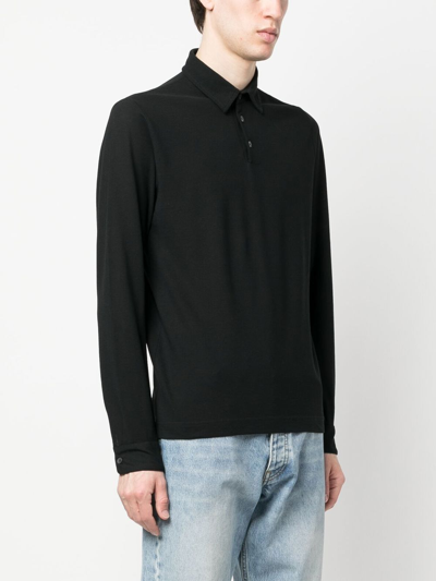 Shop Zanone Long Sleeves Polo In Black