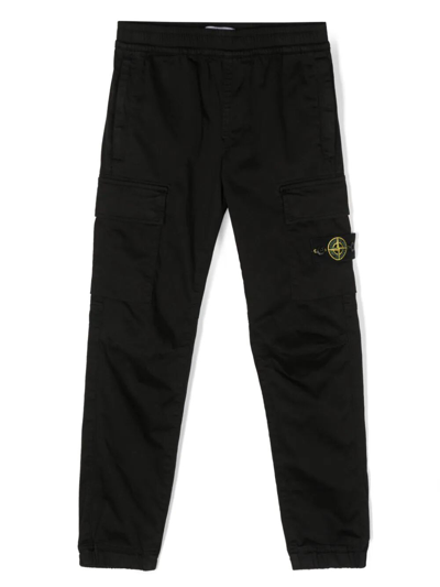 Stone Island Blue Pants With Elastic Waist And Logo Patch On The Pocket In Cotton Stretch Boy In Black