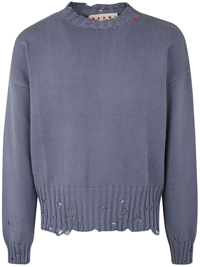 Shop Marni Crew Neck Long Sleeeves Sweater In Metallic