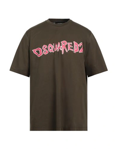 Shop Dsquared2 Man T-shirt Military Green Size S Cotton