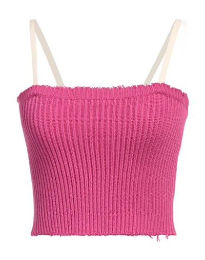 Shop Mm6 Maison Margiela Woman Top Fuchsia Size M Cotton, Wool, Polyamide, Elastane In Pink