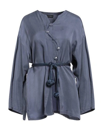 Shop Emporio Armani Woman Shirt Slate Blue Size 8 Cupro, Acetate