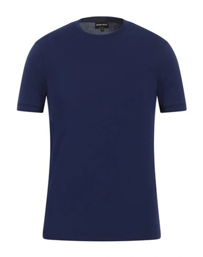 Shop Giorgio Armani Man T-shirt Bright Blue Size 46 Viscose, Elastane