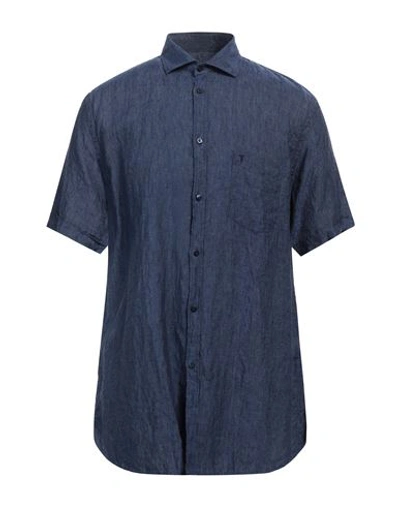 Shop Trussardi Jeans Man Shirt Navy Blue Size 17 ½ Linen