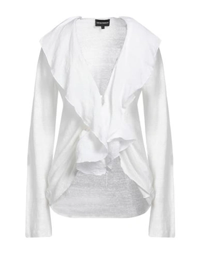 Shop Emporio Armani Woman Cardigan White Size L Linen