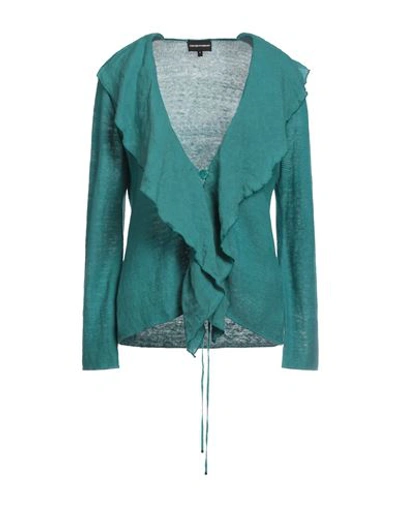 Shop Emporio Armani Woman Cardigan Deep Jade Size M Linen In Green