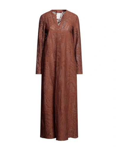 Shop Max Mara Studio Woman Maxi Dress Brown Size 6 Cotton, Polyamide