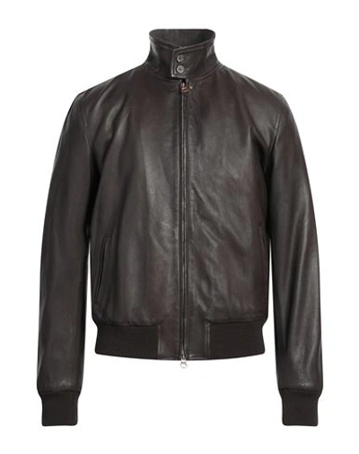 Shop Stewart Man Jacket Dark Brown Size L Lambskin, Cotton, Acetate, Polyester, Elastane
