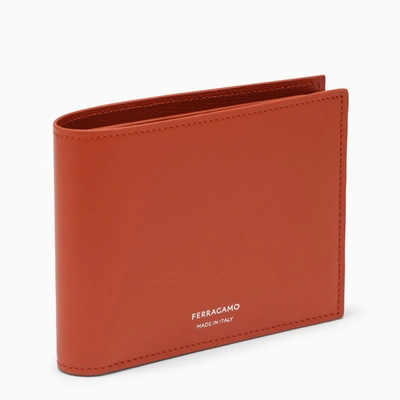 Shop Ferragamo Terracotta-coloured Leather Bi-fold Wallet With Logo In Brown