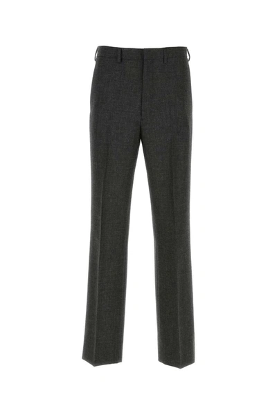 Prada Wool Pant In Dark Grey Blend In Grey