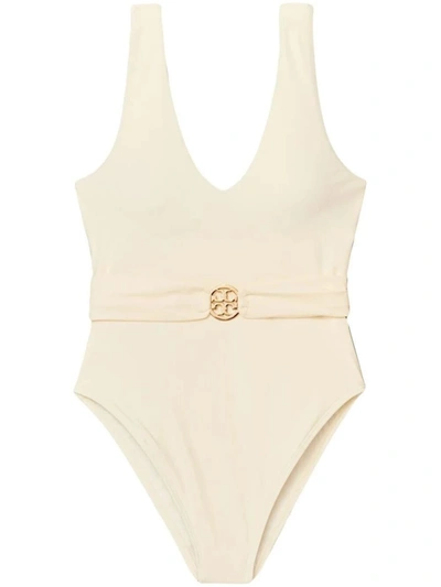 Shop Tory Burch Miller Plunge One-piece Clothing In White
