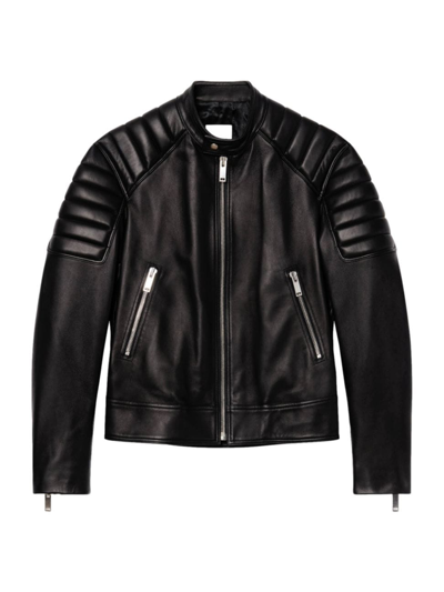 Shop Sandro Men's Leather Jacket With Quilted Trims In Black