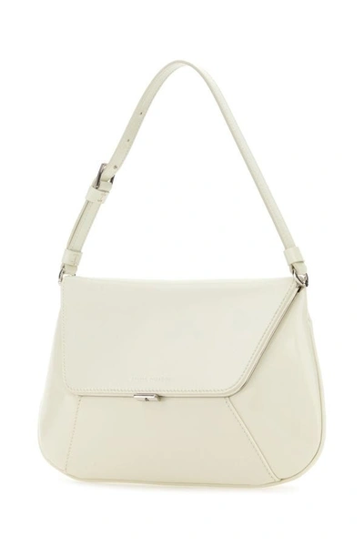 Shop Amina Muaddi Woman Black Leather Ami Shoulder Bag In White