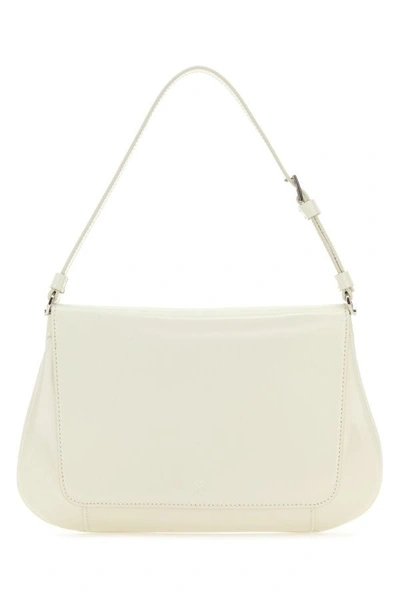 Shop Amina Muaddi Woman Black Leather Ami Shoulder Bag In White