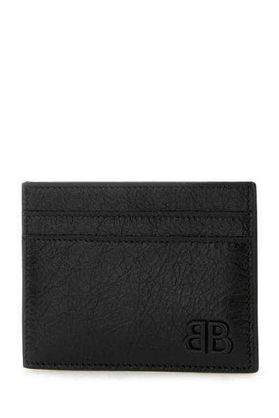 Shop Balenciaga Man Black Leather Monaco Card Holder
