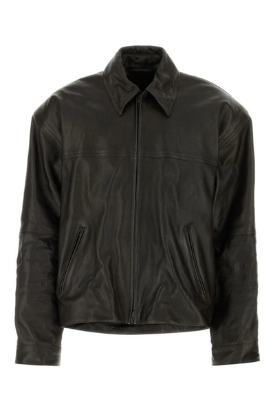 Shop Balenciaga Man Black Leather Oversize Jacket