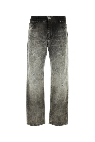 Shop Balmain Man Grey Denim Jeans In Gray