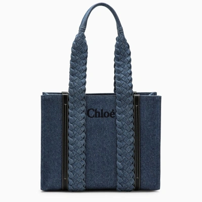 Shop Chloé Woody Denim Small Tote Bag Women In Blue