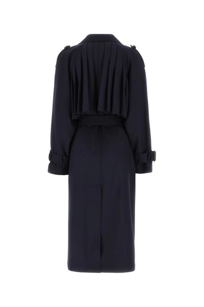 Shop Gucci Woman Navy Blue Wool Trench Coat