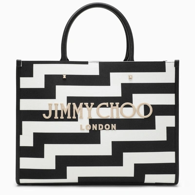 Shop Jimmy Choo M Avenue Black/white Canvas Tote Bag Women