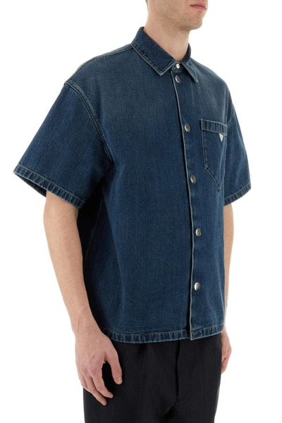 Shop Prada Man Denim Shirt In Blue