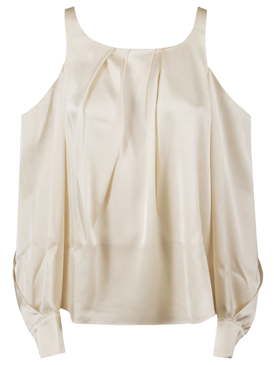 Shop Jw Anderson Twisted Cold Shoulder Top In Off-white